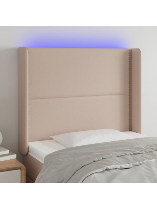 Gultas galvgalis ar led, 93x16x118/128cm, kapučīno mākslīgā āda