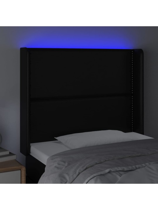 Gultas galvgalis ar LED, 103x16x118/128 cm, melna mākslīgā āda