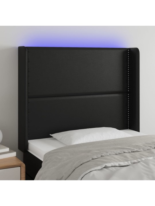 Gultas galvgalis ar LED, 103x16x118/128 cm, melna mākslīgā āda