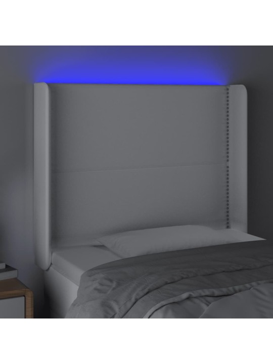 Gultas galvgalis ar LED, 103x16x118/128 cm, balta mākslīgā āda