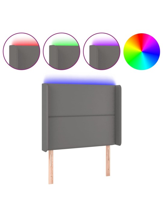 Gultas galvgalis ar LED, 103x16x118/128 cm, pelēka mākslīgā āda