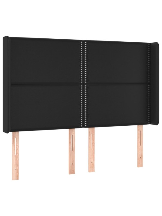 Gultas galvgalis ar LED, 147x16x118/128 cm, melna mākslīgā āda