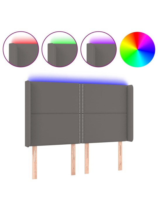 Gultas galvgalis ar LED, 147x16x118/128 cm, pelēka mākslīgā āda