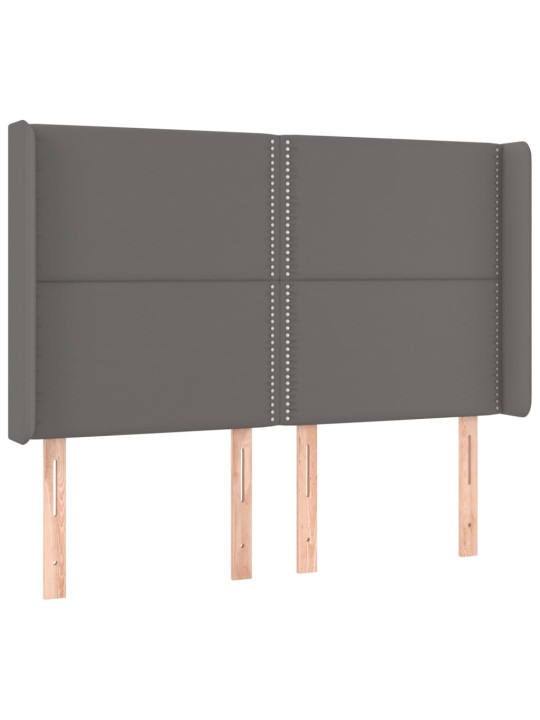 Gultas galvgalis ar LED, 147x16x118/128 cm, pelēka mākslīgā āda