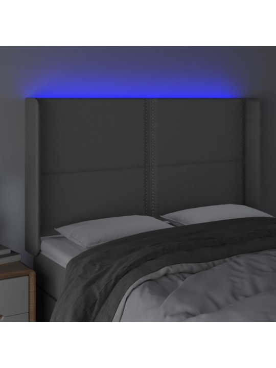 Gultas galvgalis ar LED, 147x16x118/128 cm, pelēka mākslīgā āda