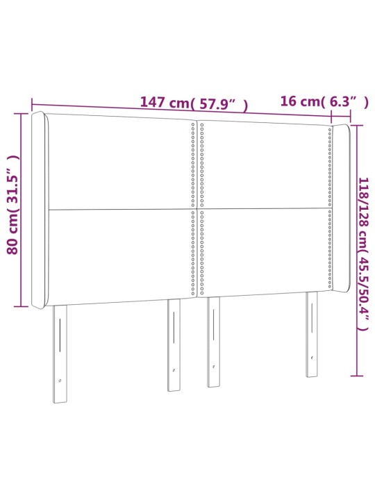 Gultas galvgalis ar LED, 147x16x118/128 cm, pelēka mākslīgā āda