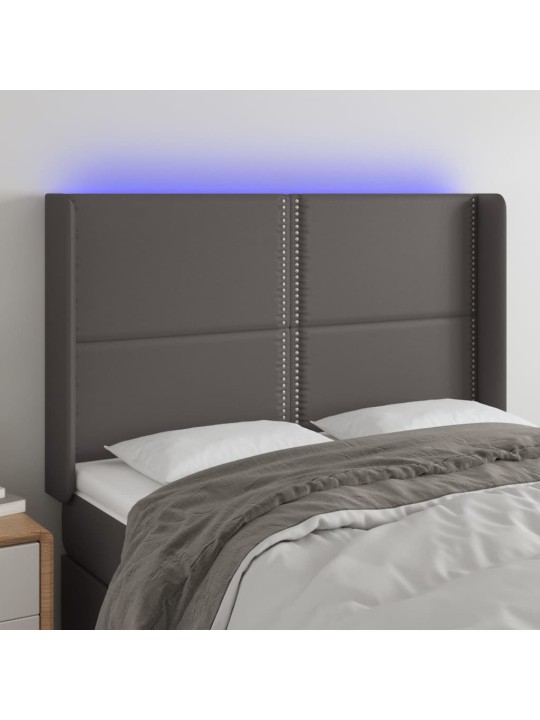 Gultas galvgalis ar LED, 147x16x118/128 cm, pelēka mākslīgā āda