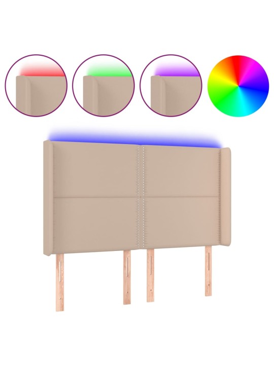 Gultas galvgalis ar LED, 147x16x118/128 cm, kapučīno