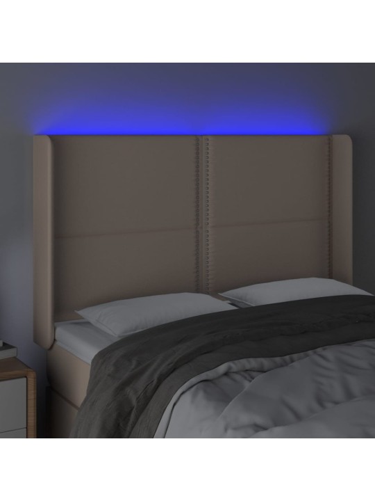 Gultas galvgalis ar LED, 147x16x118/128 cm, kapučīno