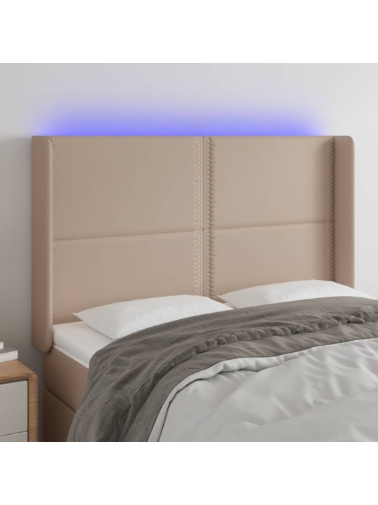Gultas galvgalis ar LED, 147x16x118/128 cm, kapučīno