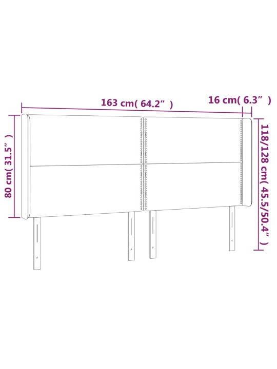 Gultas galvgalis ar LED, 163x16x118/128 cm, melna mākslīgā āda