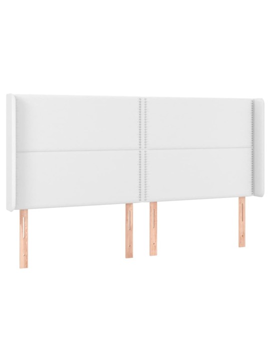 Gultas galvgalis ar LED, 163x16x118/128 cm, balta mākslīgā āda
