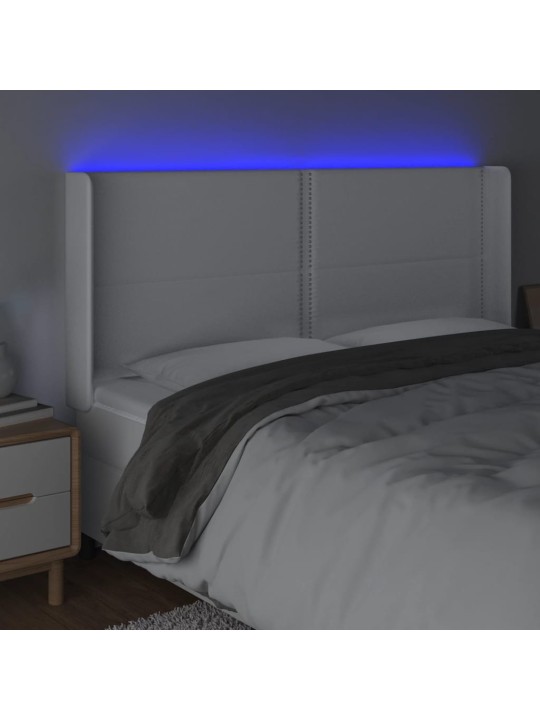 Gultas galvgalis ar LED, 163x16x118/128 cm, balta mākslīgā āda