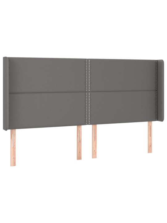 Gultas galvgalis ar LED, 163x16x118/128 cm, pelēka mākslīgā āda