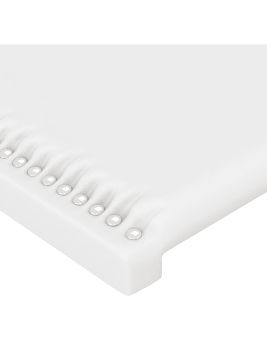 Gultas galvgalis ar LED, 183x16x118/128 cm, balta mākslīgā āda