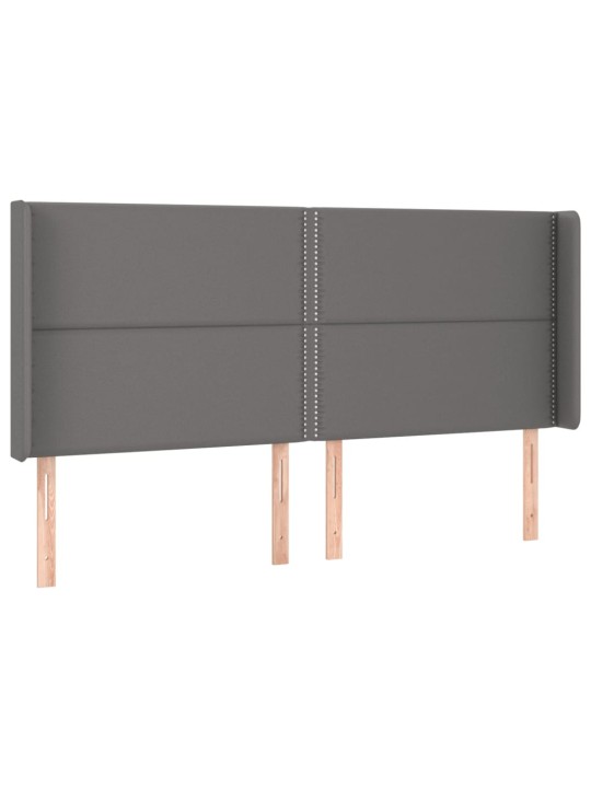 Gultas galvgalis ar led, 183x16x118/128 cm, pelēka mākslīgā āda