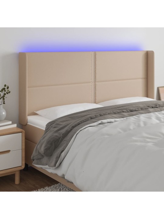 Gultas galvgalis ar led, 183x16x118/128 cm, kapučīno