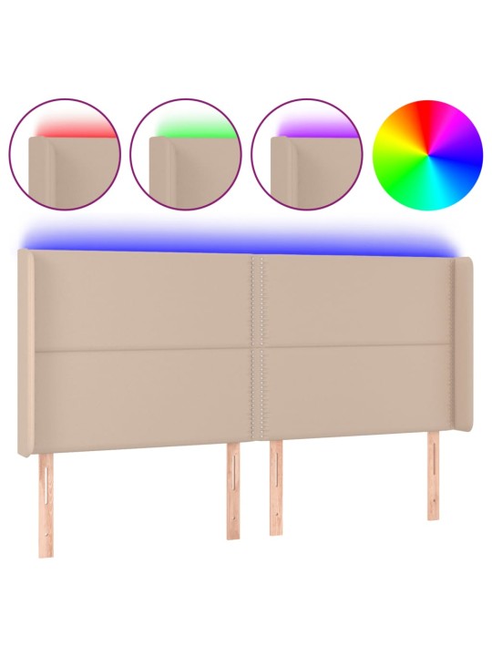Gultas galvgalis ar led, 183x16x118/128 cm, kapučīno