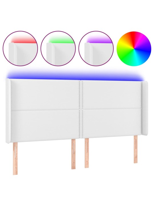 Gultas galvgalis ar led, 203x16x118/128 cm, balta mākslīgā āda