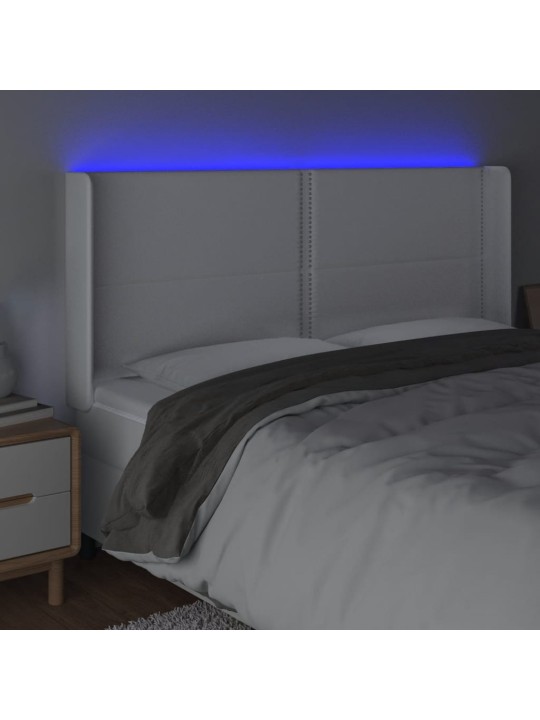 Gultas galvgalis ar led, 203x16x118/128 cm, balta mākslīgā āda