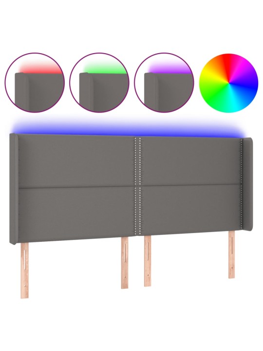 Gultas galvgalis ar led, 203x16x118/128 cm, pelēka mākslīgā āda