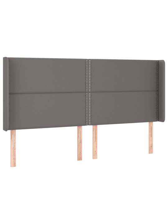 Gultas galvgalis ar led, 203x16x118/128 cm, pelēka mākslīgā āda