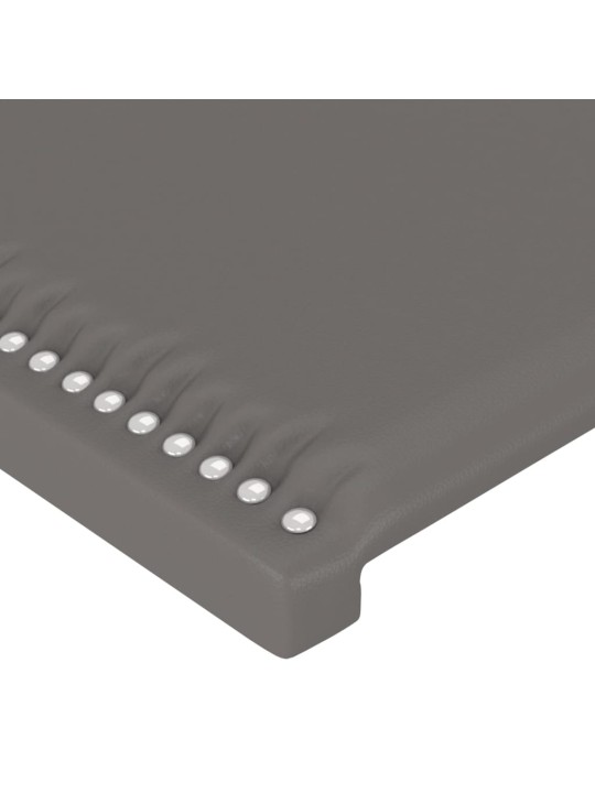 Gultas galvgalis ar led, 203x16x118/128 cm, pelēka mākslīgā āda