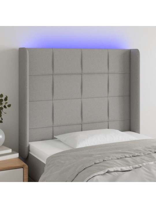 Gultas galvgalis ar led, 83x16x118/128 cm, gaiši pelēks audums
