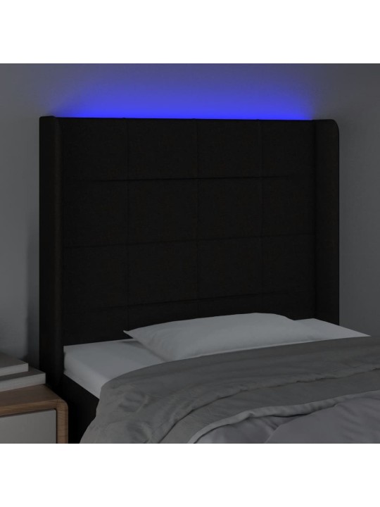 Gultas galvgalis ar LED, 83x16x118/128 cm, melns audums