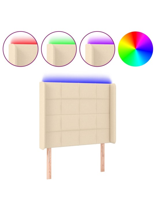 Gultas galvgalis ar led, 83x16x118/128 cm, krēmkrāsas audums
