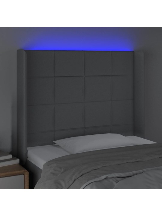 Gultas galvgalis ar led, 93x16x118/128 cm, gaiši pelēks audums