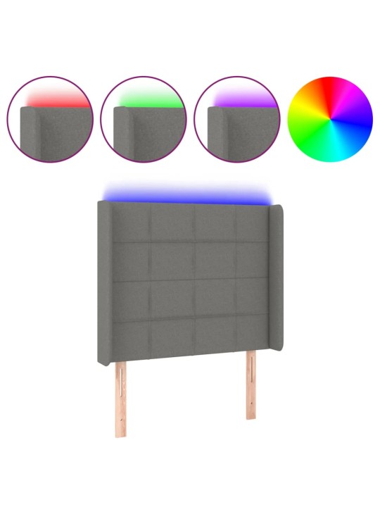 Gultas galvgalis ar led, 93x16x118/128 cm, tumši pelēks audums