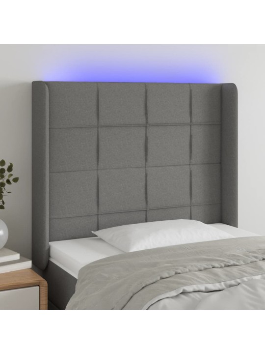 Gultas galvgalis ar led, 93x16x118/128 cm, tumši pelēks audums
