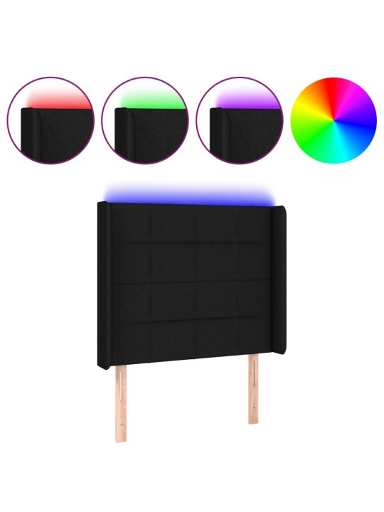Gultas galvgalis ar led, 93x16x118/128 cm, melns audums