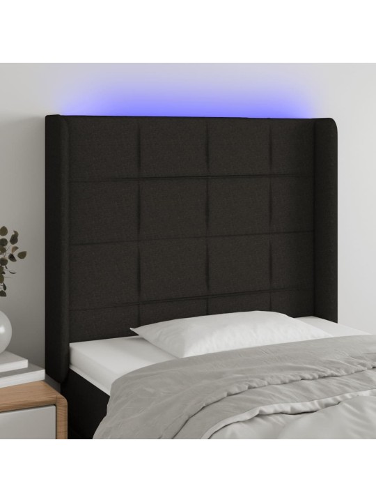 Gultas galvgalis ar led, 93x16x118/128 cm, melns audums