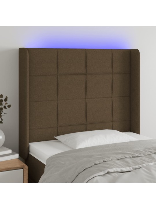 Gultas galvgalis ar led, 93x16x118/128 cm, tumši brūns audums