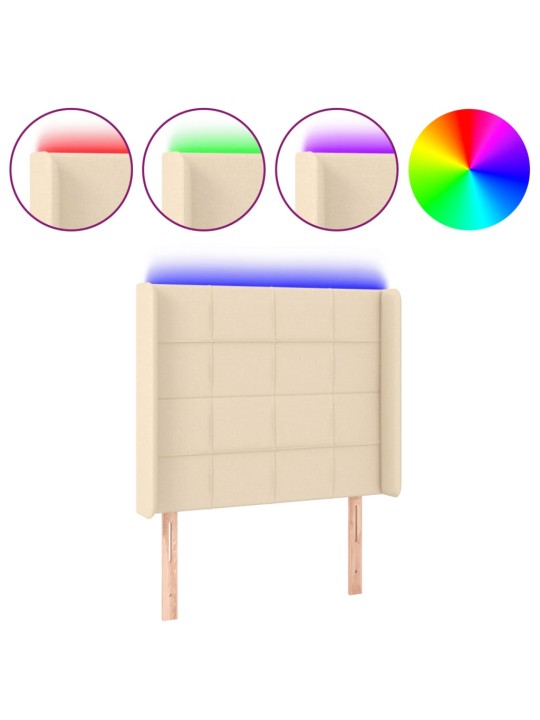 Gultas galvgalis ar led, 93x16x118/128 cm, krēmkrāsas audums