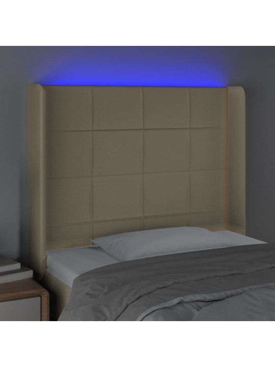 Gultas galvgalis ar led, 93x16x118/128 cm, krēmkrāsas audums