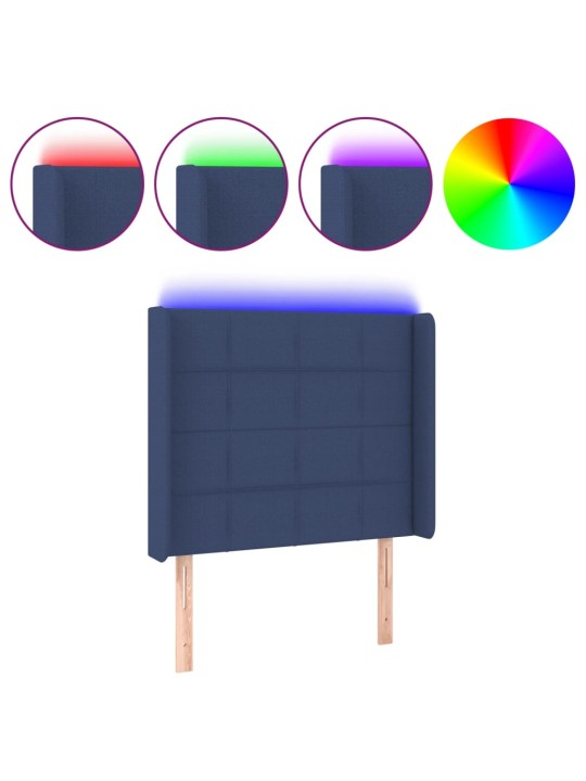 Gultas galvgalis ar led, 93x16x118/128 cm, zils audums
