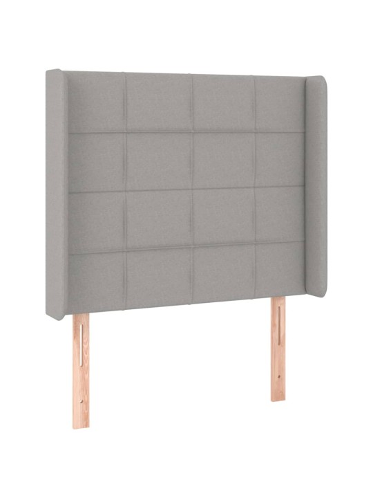 Gultas galvgalis ar LED, 103x16x118/128 cm, gaiši pelēks audums