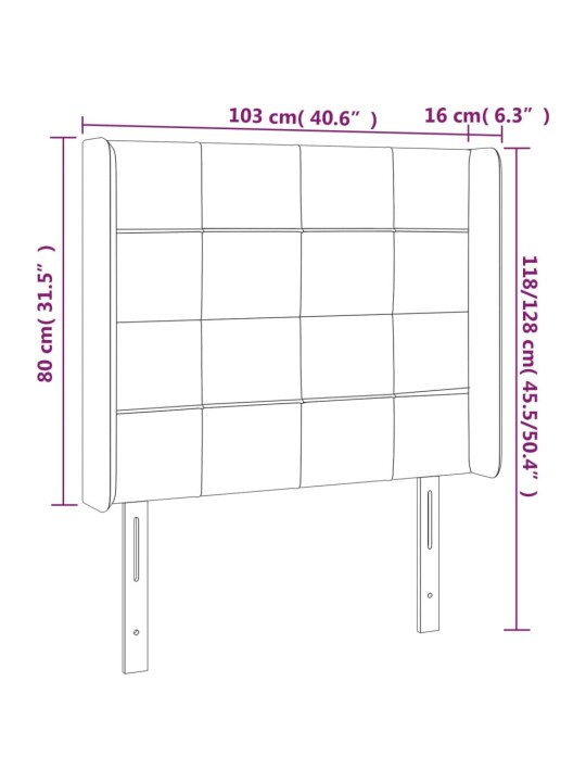 Gultas galvgalis ar LED, 103x16x118/128 cm, gaiši pelēks audums