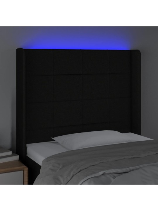 Gultas galvgalis ar LED, 103x16x118/128 cm, melns audums