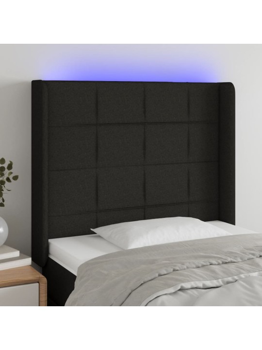 Gultas galvgalis ar LED, 103x16x118/128 cm, melns audums