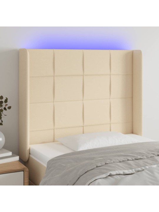 Gultas galvgalis ar LED, 103x16x118/128 cm, krēmkrāsas audums