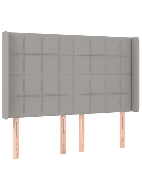Gultas galvgalis ar LED, 147x16x118/128 cm, gaiši pelēks audums