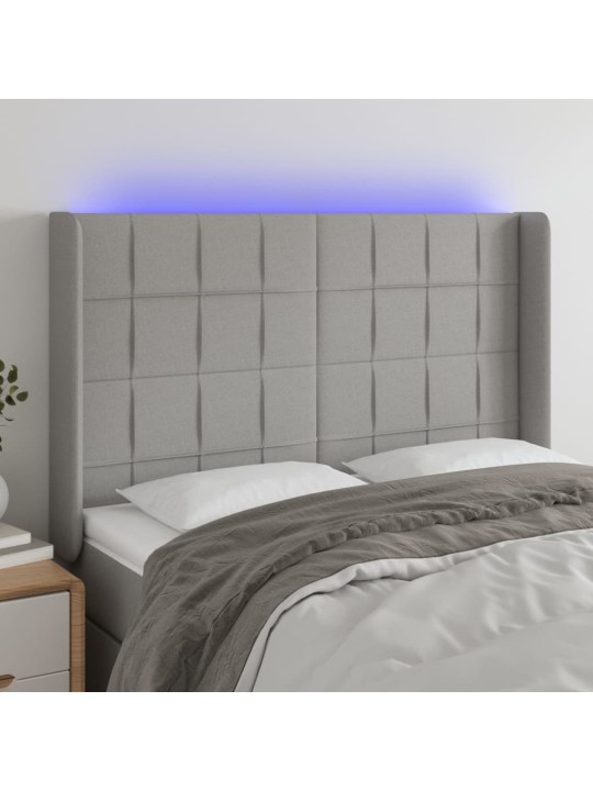 Gultas galvgalis ar LED, 147x16x118/128 cm, gaiši pelēks audums