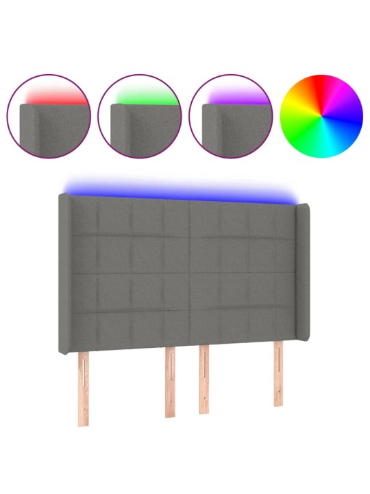 Gultas galvgalis ar LED, 147x16x118/128 cm, tumši pelēks audums