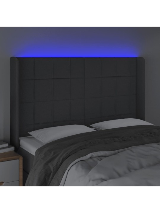 Gultas galvgalis ar LED, 147x16x118/128 cm, tumši pelēks audums