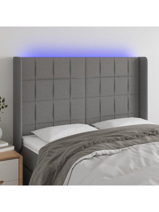 Gultas galvgalis ar LED, 147x16x118/128 cm, tumši pelēks audums