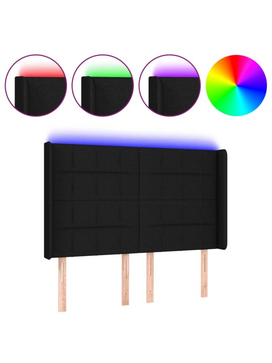 Gultas galvgalis ar LED, 147x16x118/128 cm, melns audums